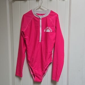 George Kids Children Pink Rashguard Bathing Swimsuit Long Sleeve Zipper Large
